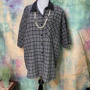 📌Plus Factory Plus Size Cotton Button Down Blouse with Short Sleeves